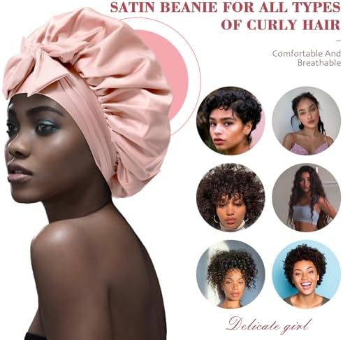 AWAYTR Wide Band Satin Bonnet, Tie-Band Sleep Cap for Curly Hair Women - Image 3