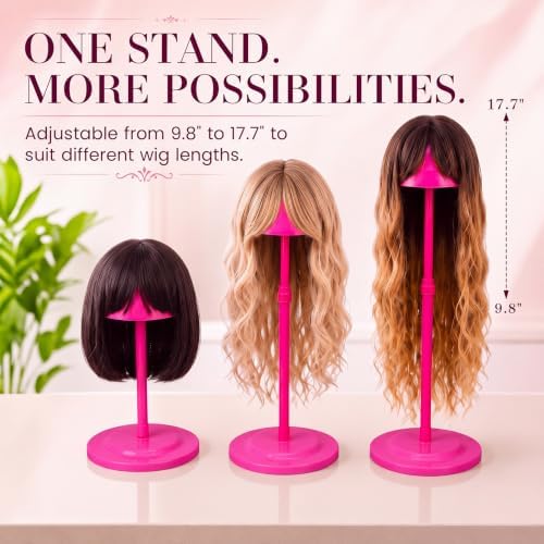 Tatuo 8 Pcs Wig Stand 9.8"-18.9" Adjustable Height Wig Head Holder Rose Red - Image 6