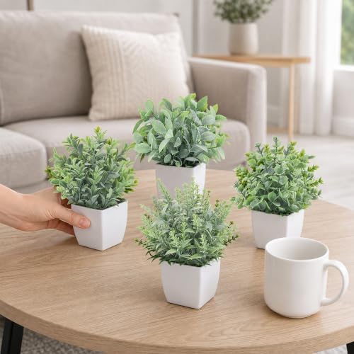 Der Rose 4 Pack 7" Mini Fake Plants, Artificial Plants for Bathroom Decor - Image 3