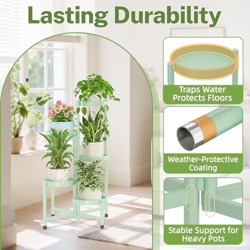 iDavosic.ly Plant Stand Indoor Outdoor, 5 Tier Metal Corner Shelf, Green - Image 5