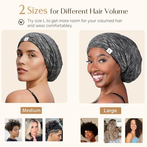 YANIBEST Slouchy Beanie Hat Satin Lined Sleep Cap Chemo Headwear Caps Black - Image 4