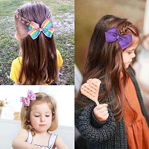 18Pcs 5 Inch Hair Bows for Girls,Colorful Rainbow Girls Hair Bows - Image 4