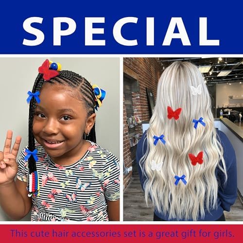 100pcs Hair Beads for Kids Girls Navy Satin Small Hair Bows Acrylic Loc Dreadlock Lace Embroidery Butterfly Hair Clips National Flag Colors Silicone Beads for Braids - Image 3