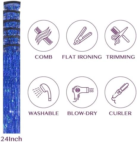 IDN BEAUTY Hair Tinsel Clip In Treasure Blue Sparkle Hair Extensions 24 Inch 6pcs - Image 2