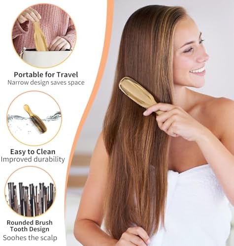 Hair Brush for Women Plating color for Thick Curly Thin Long Short Wet or Dry Hair Adds Shine and Makes Hair Smooth Detangling Brush Scalp Massage Styling Portabl (gold) - Image 6