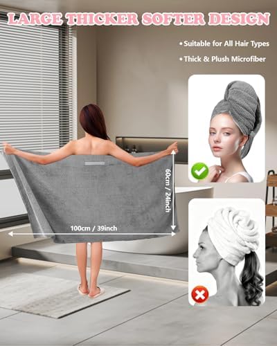 2-Pack Microfiber Hair Towel for Long Hair, Anti-Frizz Turban 39" x 24" - Image 2