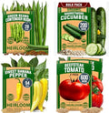 HOME GROWN Vegetable Seed Bundle - Beefsteak Tomato (600+), Organic Marketmore Cucumber (200+), Contender Bush Bean (28+) & Sweet Banana Pepper (94+) Seeds by HOMEGROWN