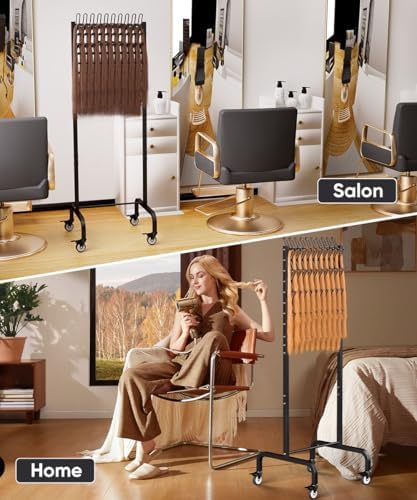 90 Pegs Braiding Hair Rack, Adjustable Metal Hair Separator Stand with Wheels, Hair Extension Holder for Hair Stylists, Braiders, Home, Salon, Beauty School, Black - Image 6
