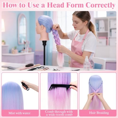 29''Mannequin Head with Hair,Colorful Mannequin Doll Head-Blue Purple Ombre - Image 6