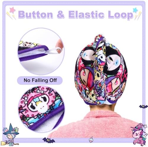 tokidoki Microfiber Hair Towel, Unicorno Hair Wrap,2 Pack Hair Dryer Towels - Image 4