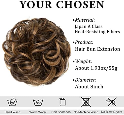 CJL HAIR Large Messy Bun Hair Piece Wavy Curly Scrunchies Synthetic Chignon Ponytail Hair Extensions Thick Updo Hairpieces for Women Dark Brown/Golden Blonde - Image 2