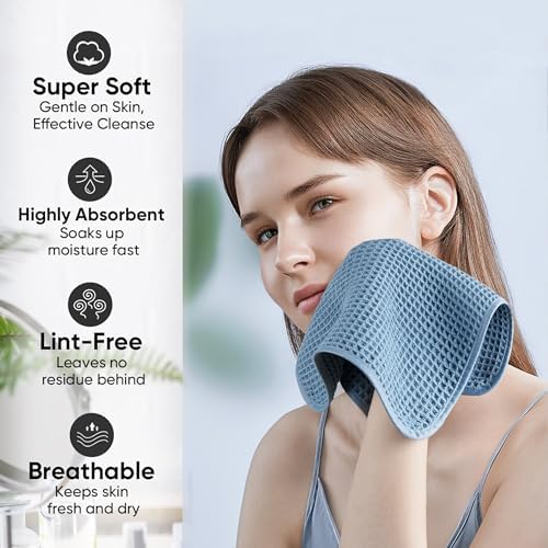 Microfiber Waffle Face Towels, 4 Pieces, Soft, Absorbent, Fast Drying, Lint Free 430 GSM (Blue) - Image 4