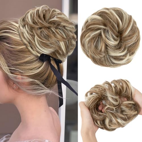 CJL HAIR Large Messy Bun Hair Piece Wavy Curly Scrunchies Synthetic Chignon Ponytail Hair Extensions Thick Updo Hairpieces for Women Bahama Beige by CJLHAIR