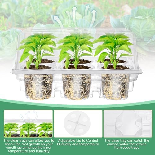 Vesici 10 Pack Seed Starter Tray Kit Seedling Starter Trays with 60 Pcs 4 Inch Nursery Pots and Humidity Dome (60 Cells) Mini Greenhouse Plant Germination with Labels for Garden(Clear) - Image 3