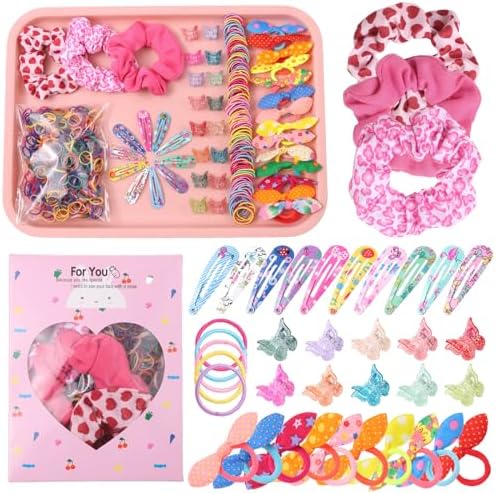 Rosvia Hair Accessories for Toddler Girls,463 Pcs Colorful Hair Ties Set with 26 Pcs Hair Clips,Cute Scrunchies,Butterfly Hair Clips,Ideal Gifts for Girl by Unknown