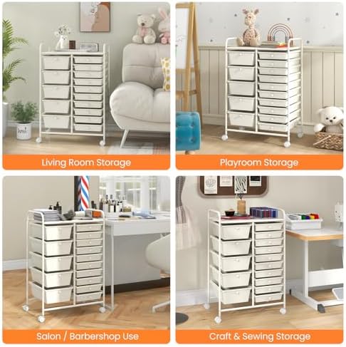 Giantex 15 Drawers Rolling Cart, Classroom Organizers, Storage Cart with Wheels, for Teacher Office Home School Supplies Tool Craft Art Paper - Image 4