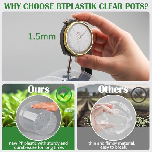 7 Pack 8 Inch Clear Nursery Pots with Saucer, Transparent Plastic Plant Pot with Drainage Holes, Sturdy Plant Starter Pots, Planter Pot for Planting Succulent Flower Herb Vegetable, Gardening Gifts - Image 4