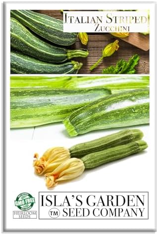 Italian Striped Zucchini Summer Squash Seeds – 50+ Heirloom Non-GMO Seeds by Isla’s Garden Seeds, High-Yield & Flavorful Variety, Perfect for Home Gardens, Easy to Grow, Great Gardening Gift by IslasGardenSeedsCompany
