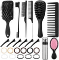 ProSuites 76 Pcs Black Hair Brush Set for Baby Girls - Scalp Scrubber with Handle, Detangle Hair Brush, Spray Bottle, Slick Back Brush Set Wide Tooth Mini Wet Brushes for Travel Home Use by ProSuites
