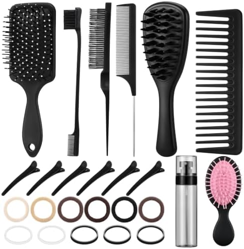 ProSuites 76 Pcs Black Hair Brush Set for Baby Girls - Scalp Scrubber with Handle, Detangle Hair Brush, Spray Bottle, Slick Back Brush Set Wide Tooth Mini Wet Brushes for Travel Home Use by ProSuites