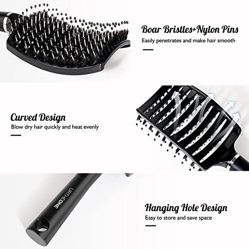 URTHEONE Hair Brush,Detangling Hairbrush Boar Bristle Curved Vented Hair Brush for Women Men Kids Curly Thick Long Short Wet or Dry Hair, Faster Blow Drying(2Pack Black） - Image 2