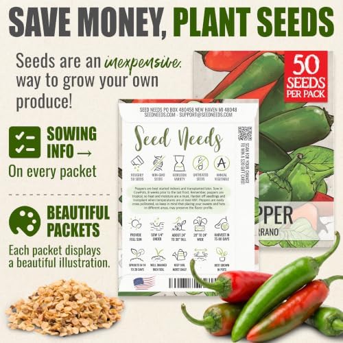 Seed Needs Serrano Hot Pepper Seeds to Plant Vegetables - 2 Packs - Image 3