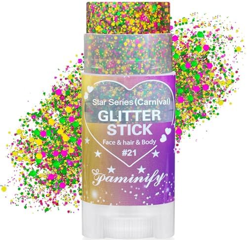 Mardi Gras Hair Face Glitter Stick,Mardi Gras Outfit for Women,Purple Green Gold Body Glitter Makeup,Festival Costume Carnival Accessories Singer Concerts Halloween Chunky Glitter Makeup by PaminifyBeautyMakeup