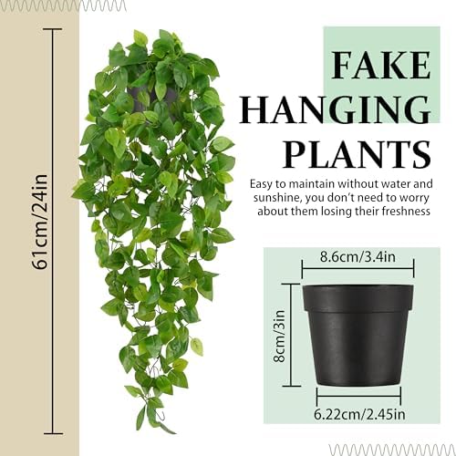 Waipfaru Fake Hanging Plants, 2Pcs Artificial Potted Plant Pothos - Image 3