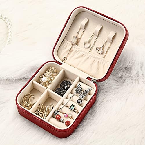 TRODANCE Mini Jewelry Travel Case, Small Portable Jewellry Organizer Box Portable Display Storage Box for Rings Earrings Necklaces, Gifts for Girl, Women, Wedding, Birthday,New Year,Christmas(Red) - Image 3