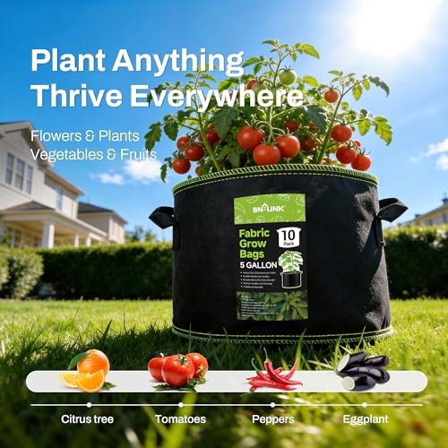 BN-LINK 10-Pack 5 Gallon Grow Bags, Heavy Duty Aeration Fabric Pots with Handles, Thickened Nonwoven Plant Bags for Vegetables, Flowers, Fruits - Image 3