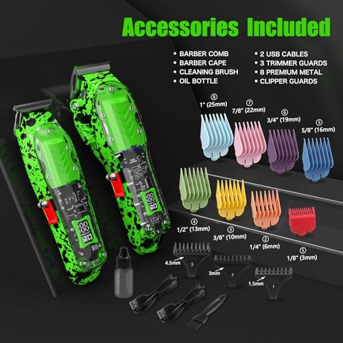 Professional Hair Clippers for Men, Cordless Barber kit for Hair Cutting & Grooming, Hair Clippers and Trimmer Set for Barber Haircut with LED Display, 8 Fade Taper Combs(Green Set) - Image 3