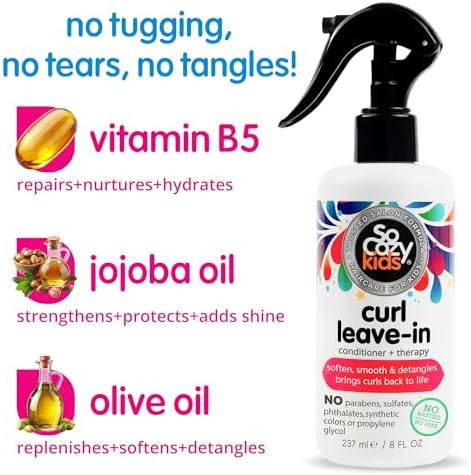 SO COZY Leave In Conditioner Spray (8 Fl Oz) Detangler for Kids' Curly Hair,Tangle-Free Curls,Gentle & Nourishing with Keratin,Vitamin B5,Olive & Jojoba Oil,Paraben-Free,(Pack of 4) - Image 3