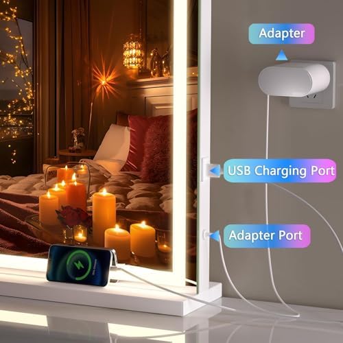 Hasipu Vanity Mirror with Lights, 32" x 24" LED Makeup Mirror, Lighted Makeup Mirror with Dimmable 3 Modes, Touch Screen Control Vanity Mirror Square White - Image 7