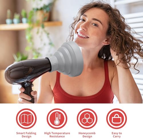 Segbeauty Collapsible Blow Dryer Diffuser, Travel Portable Hair Diffuser for Natural Curly Hair, Professional Lightweight Folding Diffuser Attachment for Dryers Nozzle 1.54 to 1.69 inches Gray - Image 6