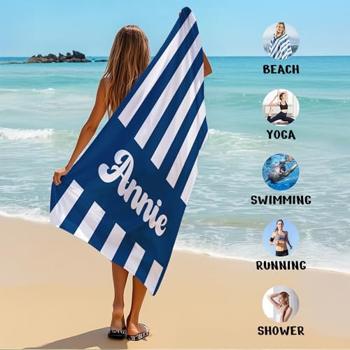 JML Personalized Beach Towel with Name, Custom Cabana Stripe Beach Towel, Customized Microfiber Pool Towel, Quick Dry & Absorbent Swim Towel for Adult,Mother's Day, Birthday, Summer Holiday,Vacation - Image 6