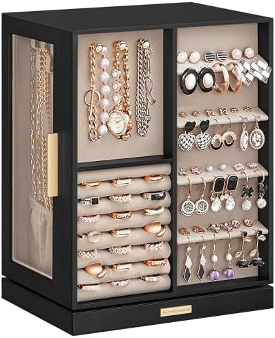 SONGMICS Jewelry Box Organizer, 360° Rotating, 5 Drawers, Ink Black by SONGMICSbySONGMICSHOME