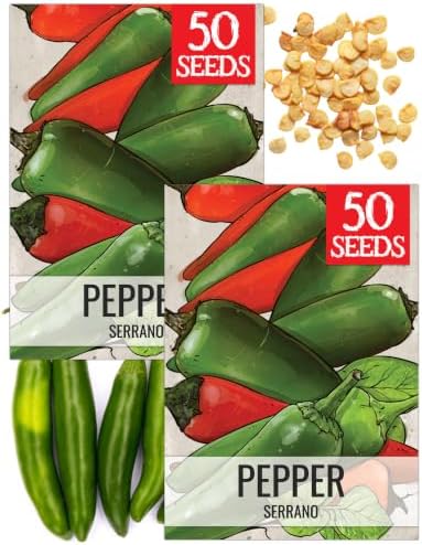 Seed Needs Serrano Hot Pepper Seeds to Plant Vegetables - 2 Packs by SeedNeeds