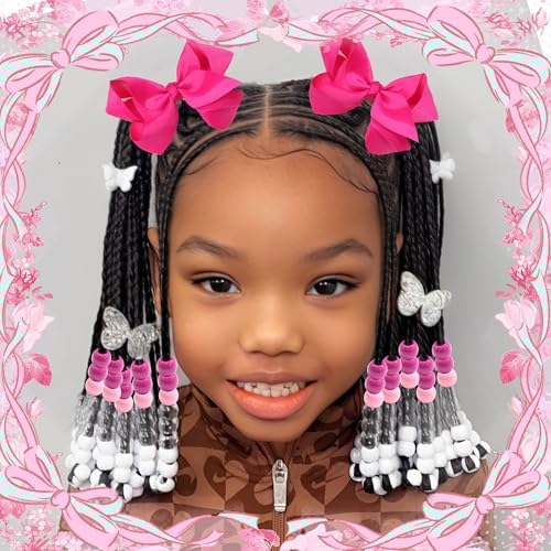 NAISKA 62PCS Valentine's Day Hair Beads 4.7in Hair Bow Clips Large Hole Girls Braids Beads Valentines Hair Jewelry Lovely Rose Red Pink Hair Accessories Kit for Kids Girls - Image 3
