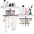 Keebofly Hanging Wall Mounted Jewelry Organizer with Rustic Wood Jewelry Holder Display for Necklaces Bracelet Earrings Ring Set of 2 White,[Patented] by Keebofly