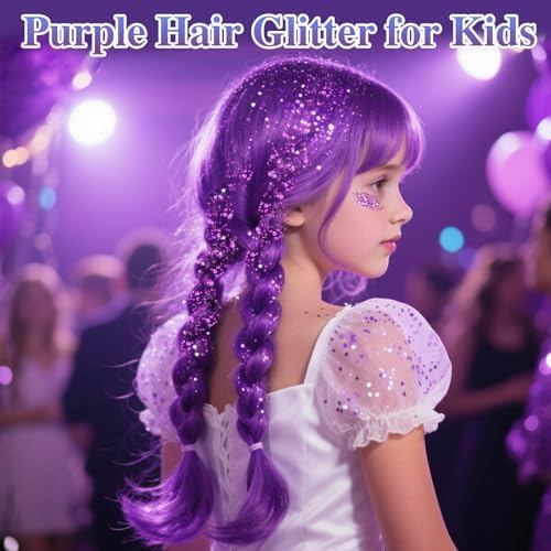 Purple Hair Glitter Stick, Mardi Gras Outfit for Women,Purple Body Face Glitter,Rave Mardi Gras Accessories Carnival Chunky Glitter Sequins,Halloween Mermaid Waterproof Shimmer Body Paint - Image 2