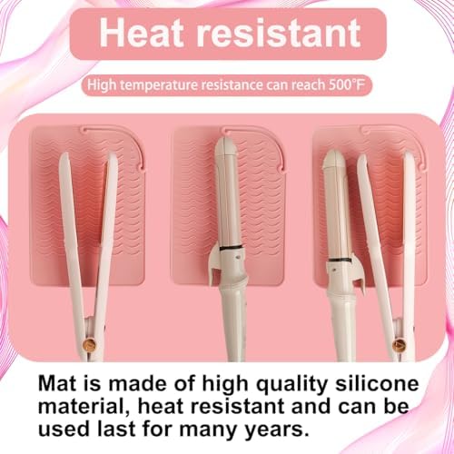 Flat Iron Heat Resistant Silicone Mat for Curling Iron, Hair Straightener Heat Pad, Curling Iron Sleeve, Travel Case Heat Resistant and Other Hair Styling Tools, for Counter, 9 x 6.5 in, Pink - Image 2