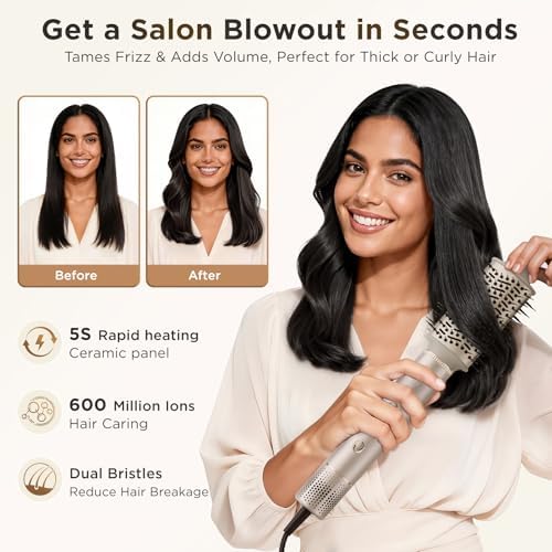 O.H.B 5 in 1 Hot Air Hair Styler, 110,000 RPM High Speed Hair Dryer Brush, Ionic Air Styler Wrap with Fast Drying, No Heat Damage Air Multi Styler for Volumize, Curl, Straighten for Travel, Gold - Image 5
