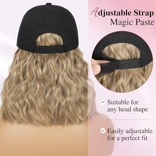 HANYUDIE Hat Wig for Women Wig Cap with Curly Hair Extensions Hat with Hair Wave Adjustable Baseball Cap Wigs - Image 5