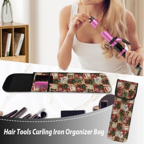 Flashideas Christmas Plaid Flat Iron Case Heat Resistant Neoprene Curling Iron Cover Bag with Pocket Curling Iron Organizers and Storage for Flat Iron, Straightener, Curling Wand/Curling Iron - Image 5
