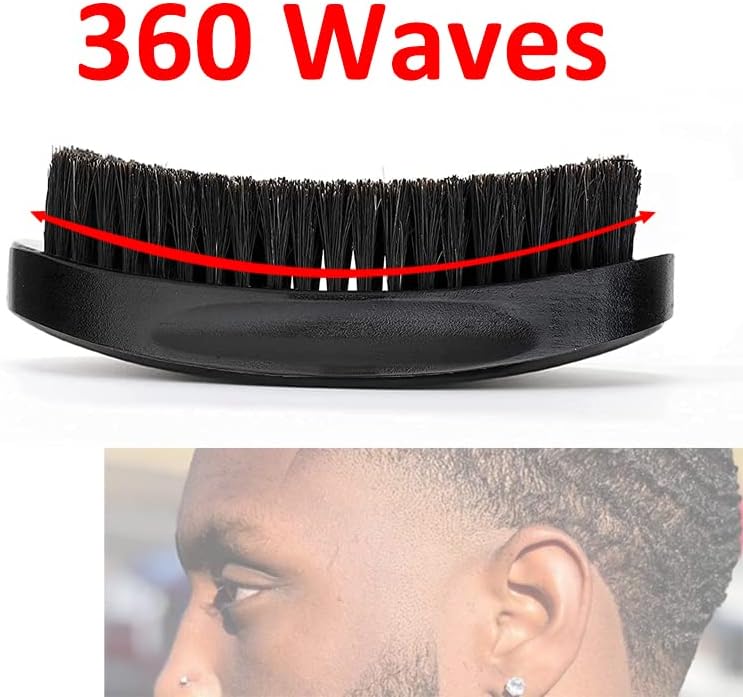 360 Curved Wave Brush For Men - Medium Hard Palm Wave Hair Brushes - Made with Beech Mix Nature Boar Bristle Brush For Black Hair (Black) - Image 3