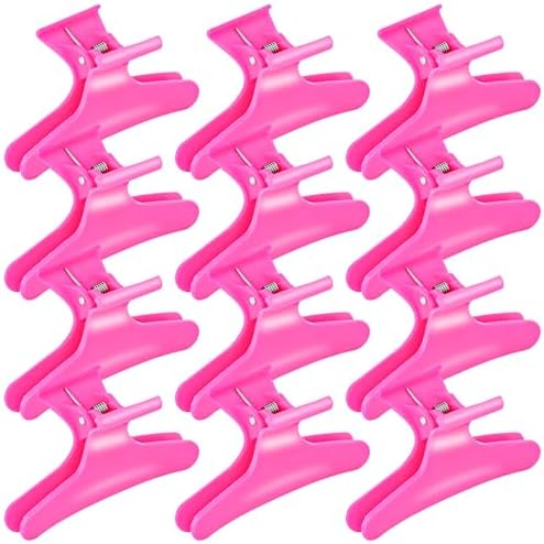 Ondder Hot Pink Hair Clips for Styling Sectioning Butterfly Pro Hair Claws Clamps Clips for Cutting, Styling, Sectioning, Coloring Hair Styling Claw Clips Hair Accessories by Ondder