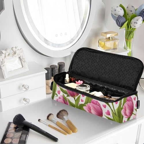 Hair Tools Travel Bag with Heat Resistant Mat Detachable 2-in-1 Curling Iron Travel Case Hot Tools Organizer for Straightener Flat Iron Pink Fresh Tulips and Hearts - Image 7