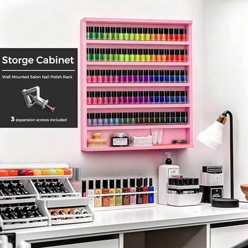 Wood Nail Polish Rack, 6 Tiers Nail Polish Storage & Display Shelf (Pink) - Image 5