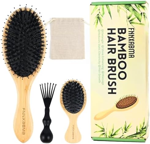 Boar Bristle Hair Brush 2PCS - Smoothes & Detangles All Hair Types, Boar & Nylon Bristle，Smooths Frizz and Prevents Breakage in Fine and Straight, for Women Men and Kids by Yajie