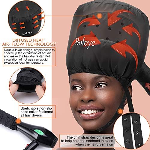 Boloye Hair Dryer Bonnet Attachment – 28.5" XL Hooded Dryer Cap for Faster Drying & Deep Conditioning, Extra-Large Space Fits Thick, Curly Hair & Styling Tools (Black, Universal) - Image 3